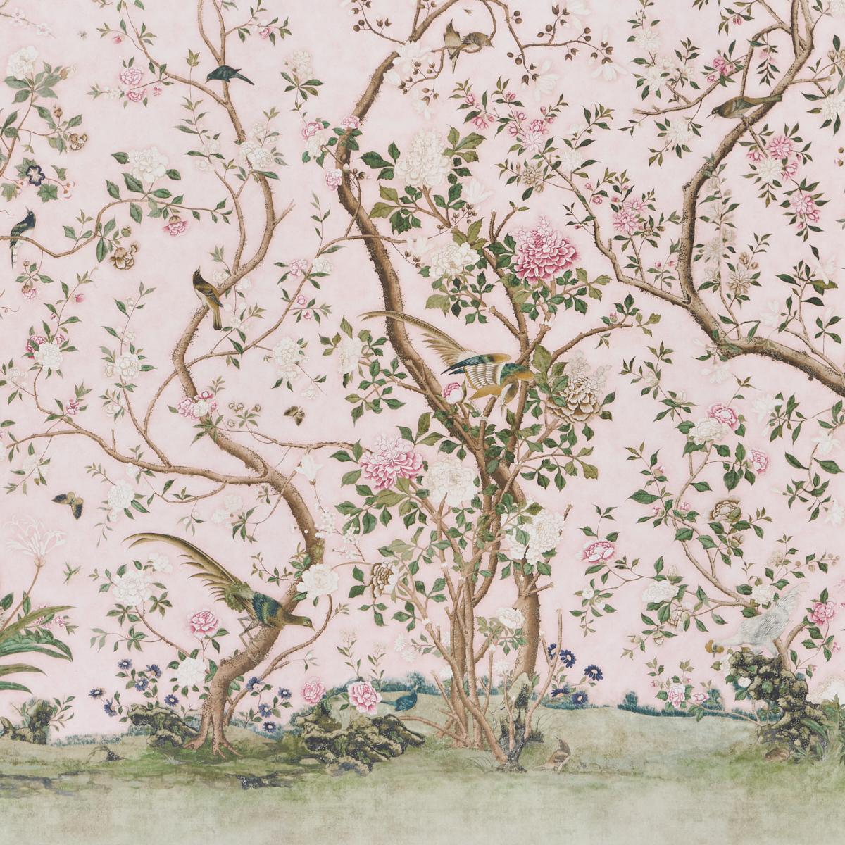 Schumacher Les Oiseaux Panel Set Blush Wallpaper