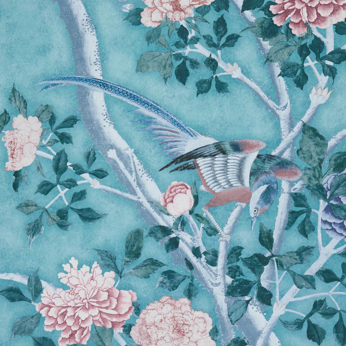 Schumacher Les Oiseaux Panel Set Blue Turquoise Wallpaper