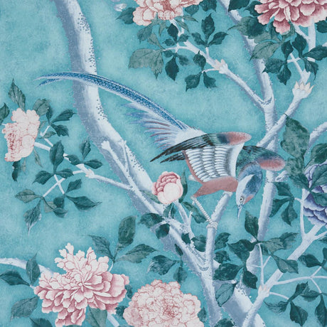 Schumacher Les Oiseaux Panel Set Blue Turquoise Wallpaper