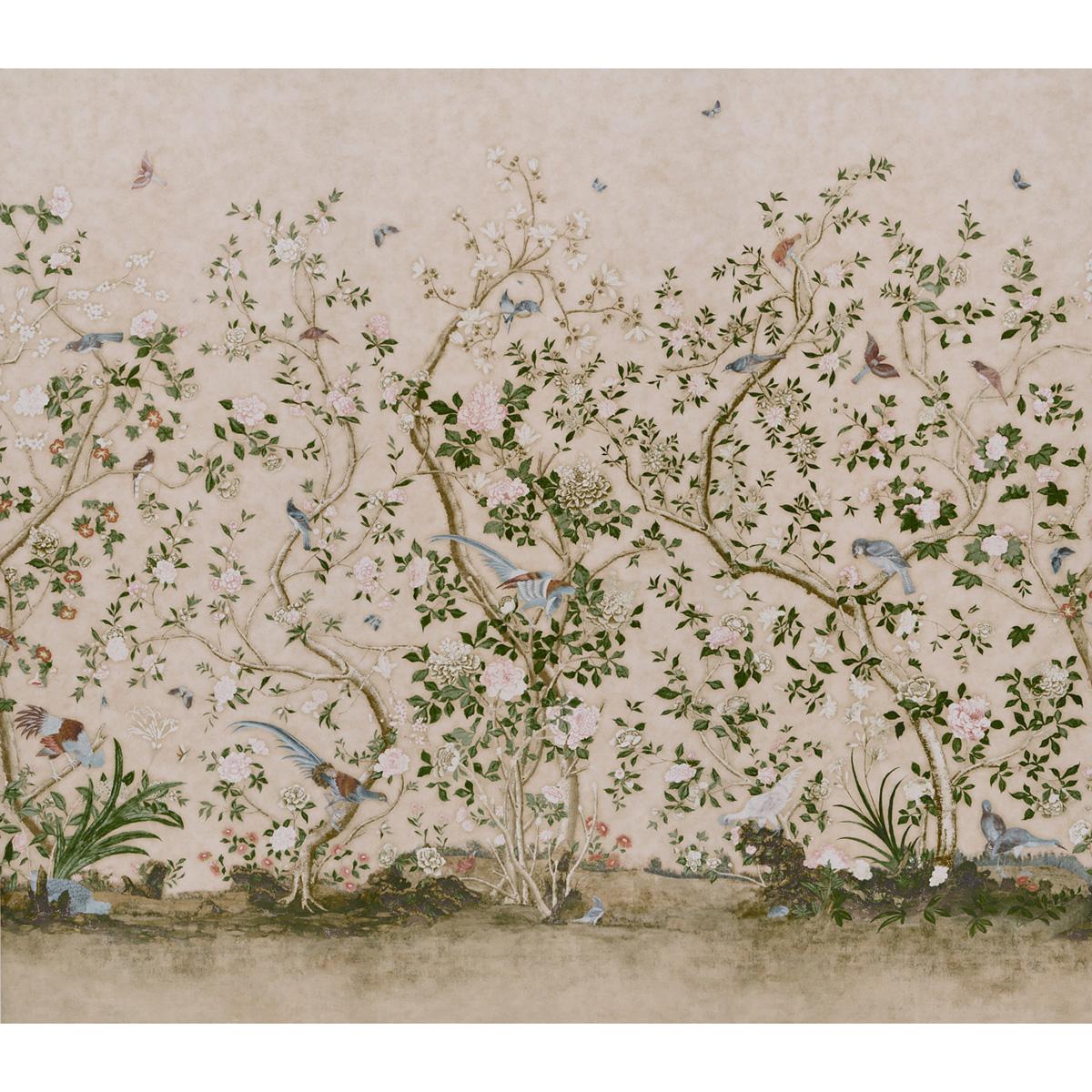 Schumacher Les Oiseaux Panel Set Parchment Wallpaper