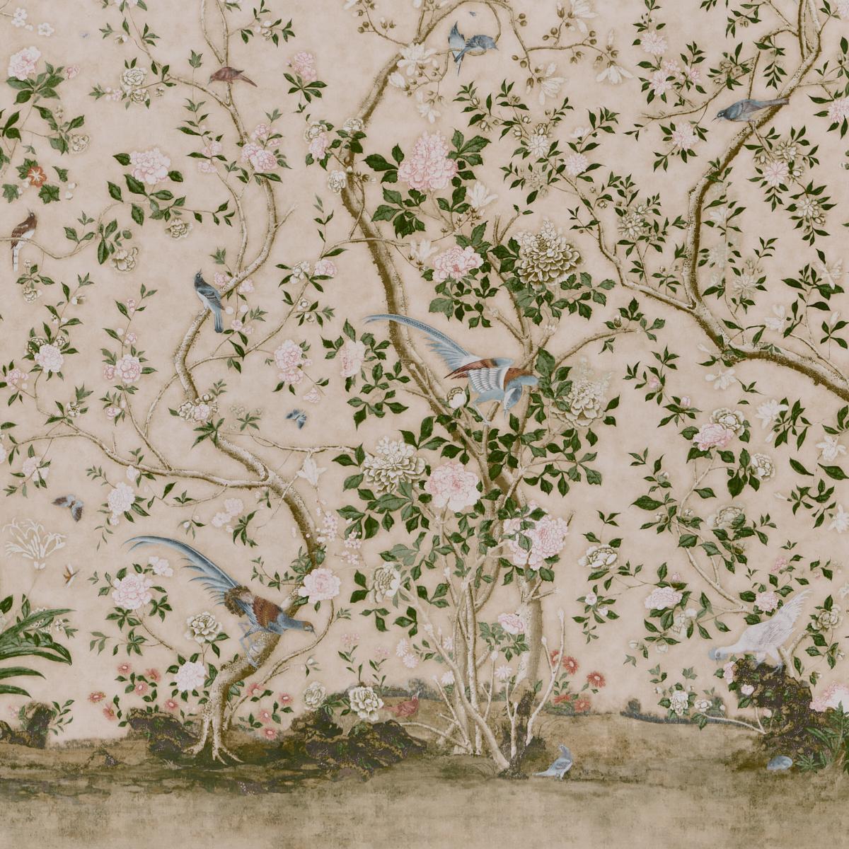 Schumacher Les Oiseaux Panel Set Parchment Wallpaper