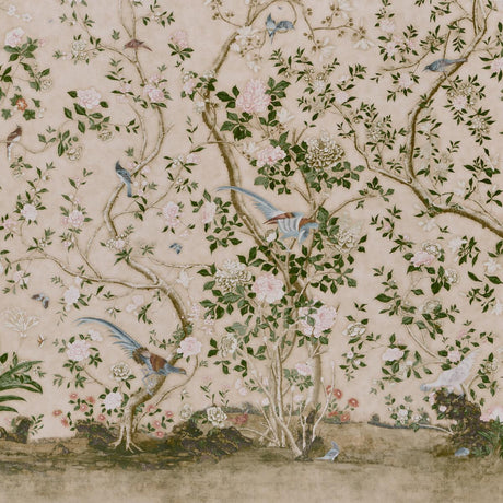 Schumacher Les Oiseaux Panel Set Parchment Wallpaper