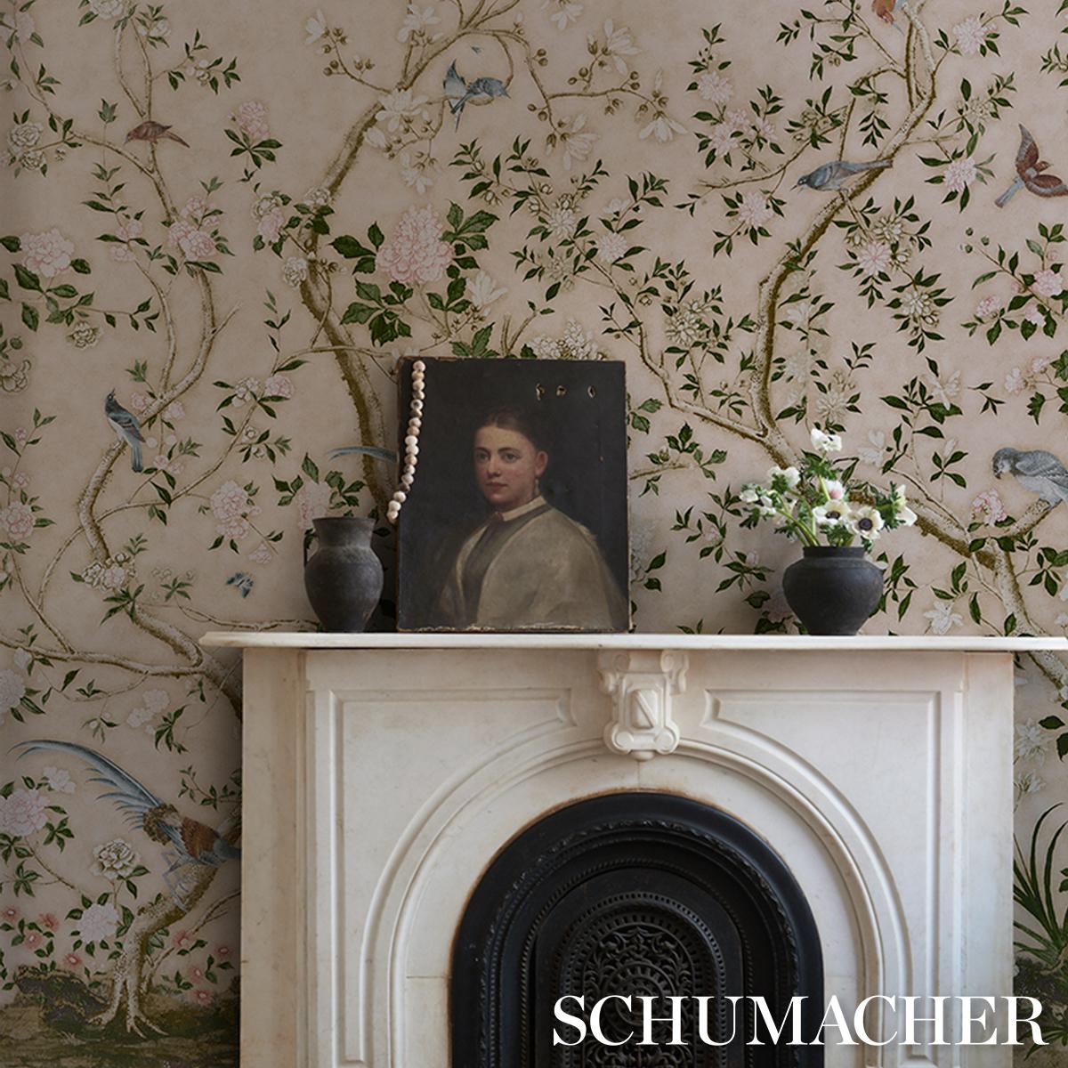 Schumacher Les Oiseaux Panel Set Parchment Wallpaper