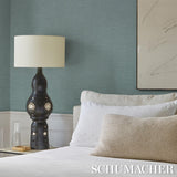 Schumacher Linen Pliss Wallcovering Adriatic Blue Wallpaper