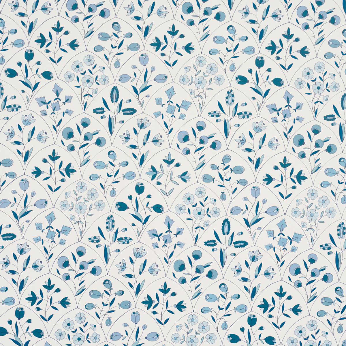 Schumacher Frances Scallop Floral Blues Wallpaper