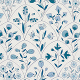 Schumacher Frances Scallop Floral Blues Wallpaper