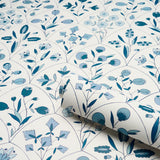Schumacher Frances Scallop Floral Blues Wallpaper