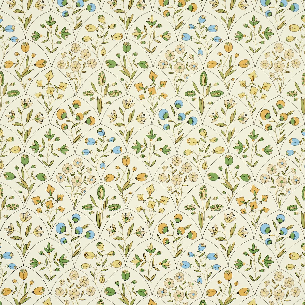 Schumacher Frances Scallop Floral Document Wallpaper
