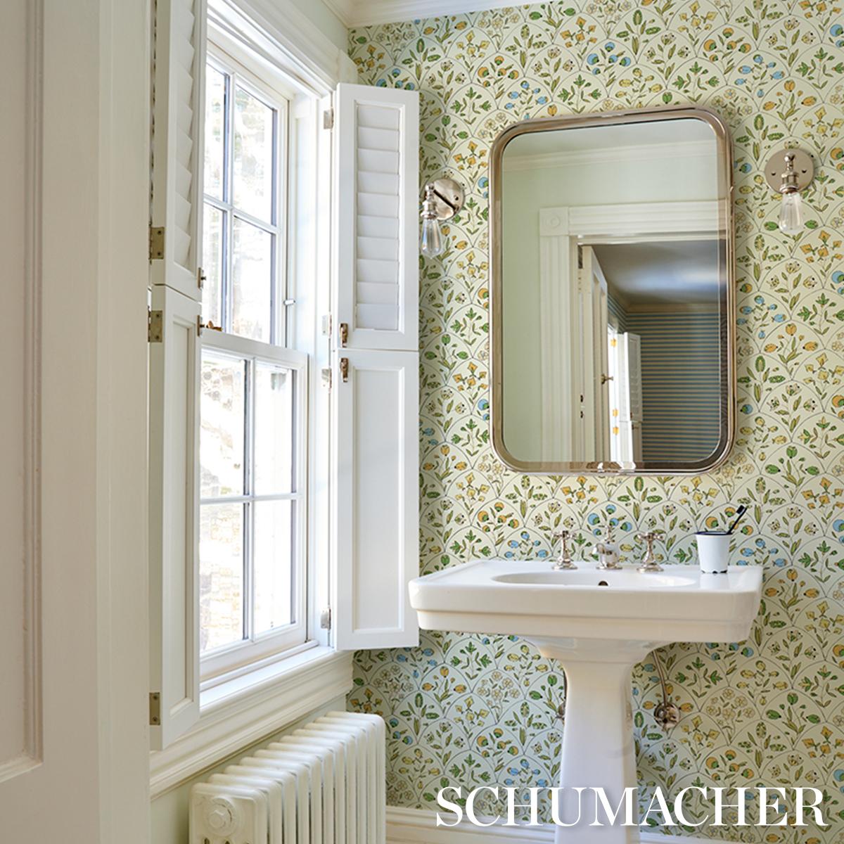 Schumacher Frances Scallop Floral Document Wallpaper