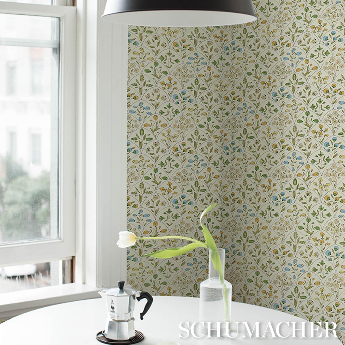 Schumacher Frances Scallop Floral Document Wallpaper