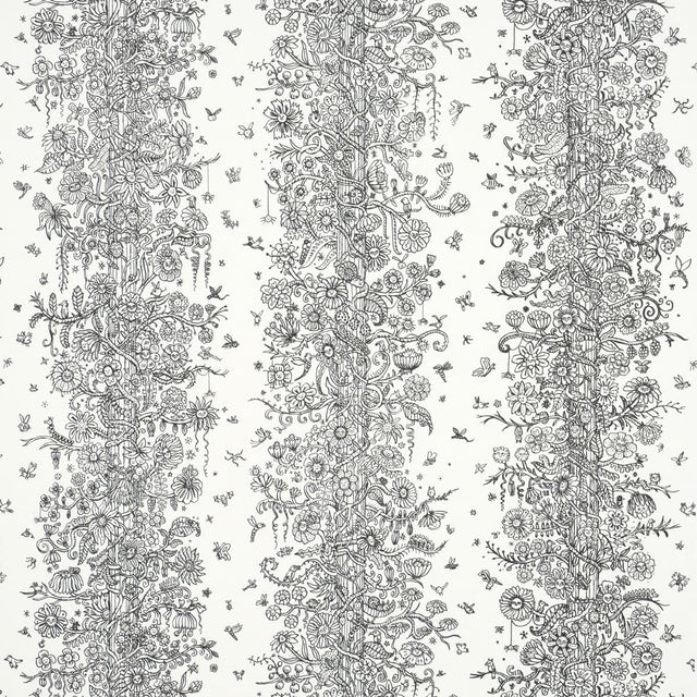 Schumacher Edward Steed'S Towers Of Flowers Black & White Wallpaper