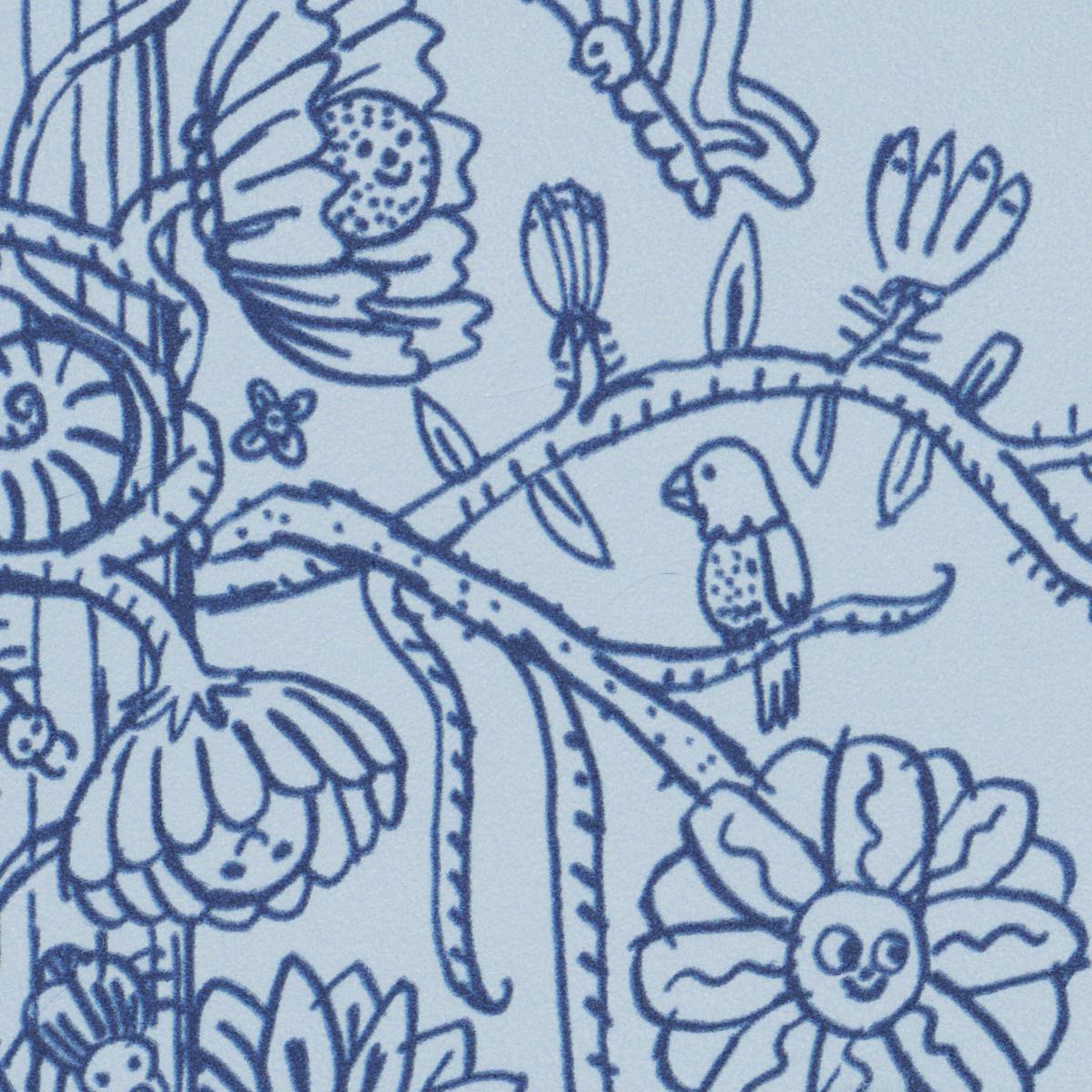 Schumacher Edward Steed'S Towers Of Flowers Sky Blue & Navy Wallpaper