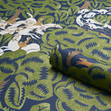 Schumacher Margaret Schloeman'S Fox Chase Navy & Green Wallpaper