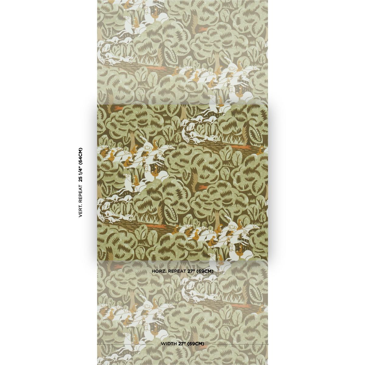 Schumacher Margaret Schloeman'S Fox Chase Sage & Soft Brown Wallpaper