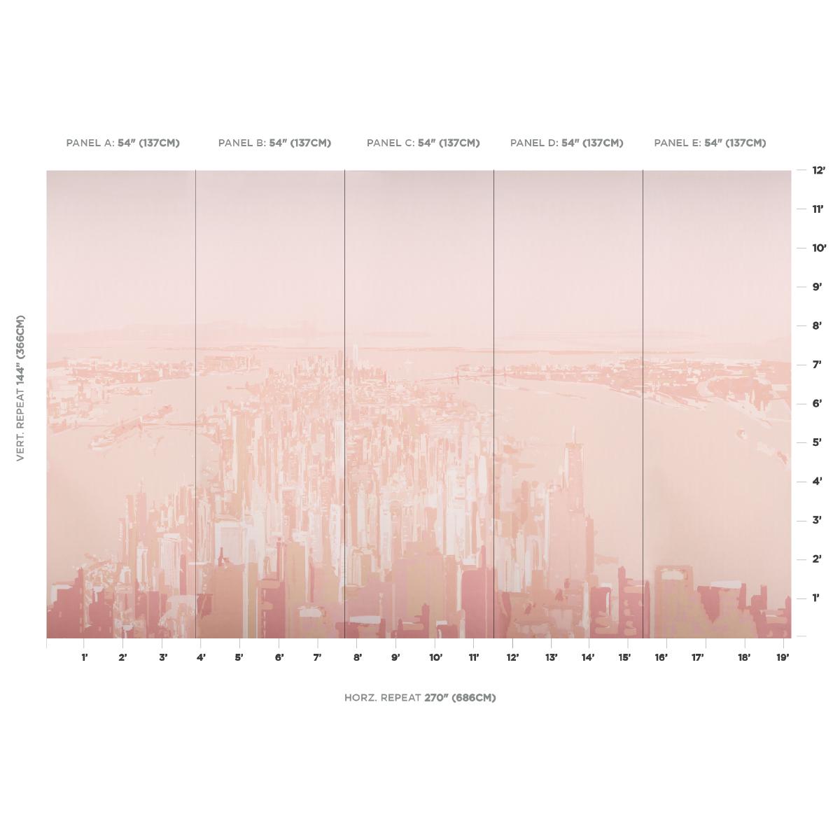 Schumacher Pascal Campion'S New York Skyline Blush Wallpaper