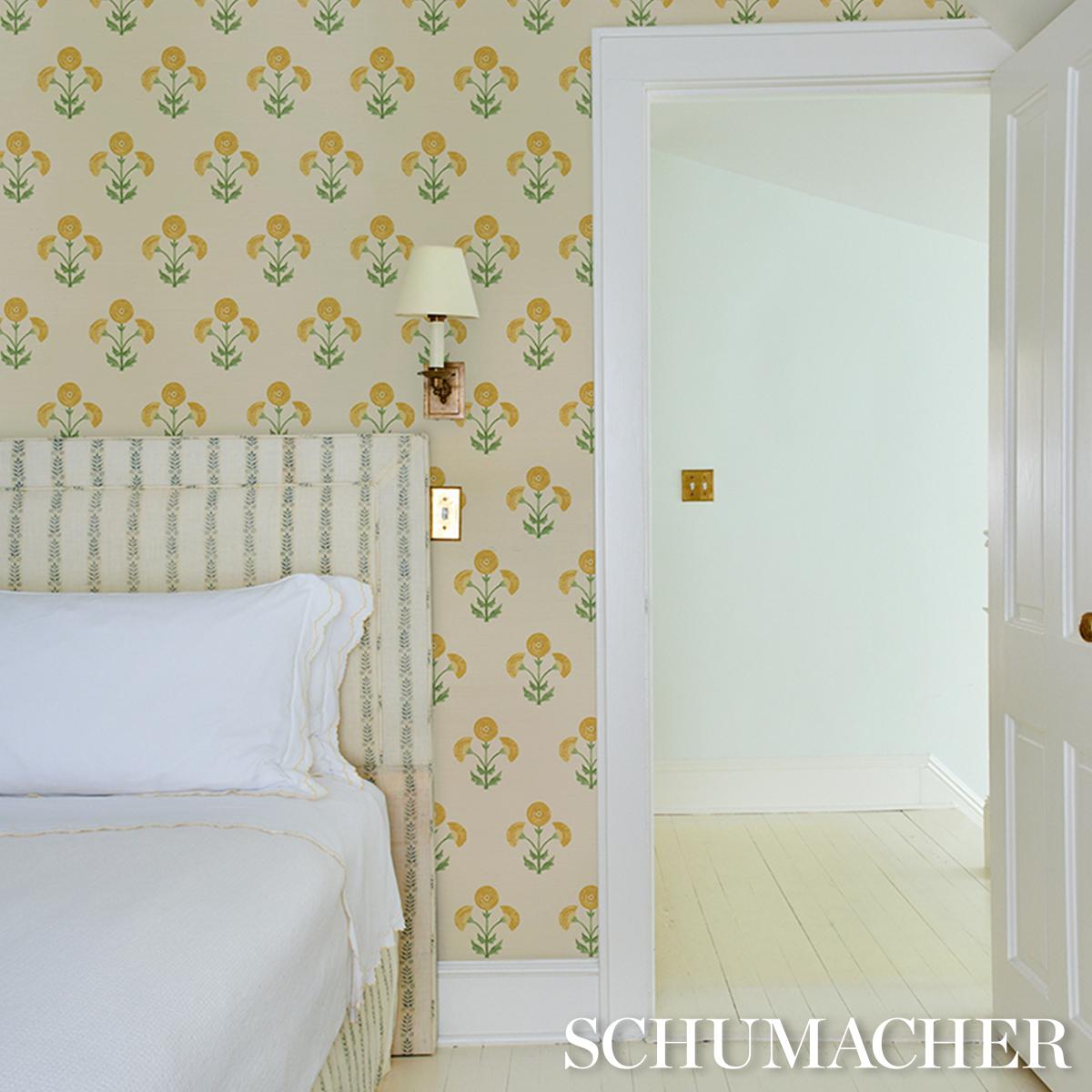 Schumacher Saranda Flower Sisal Marigold Wallpaper – DecoratorsBest