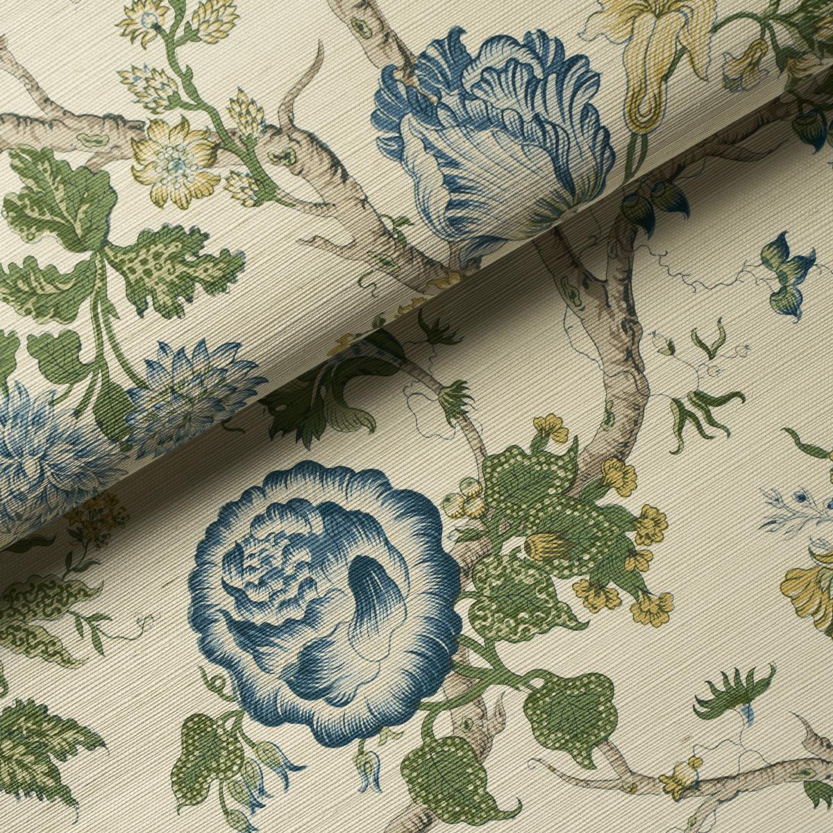 Schumacher Josephine Sisal Peacock Wallpaper