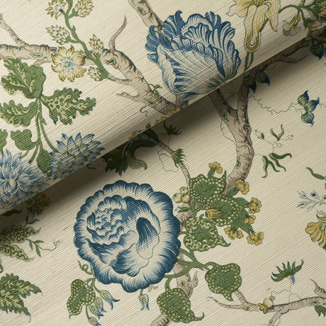 Schumacher Josephine Sisal Peacock Wallpaper