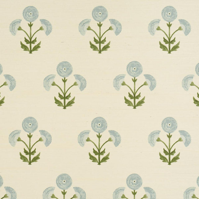 Schumacher Saranda Flower Sisal Sky Wallpaper