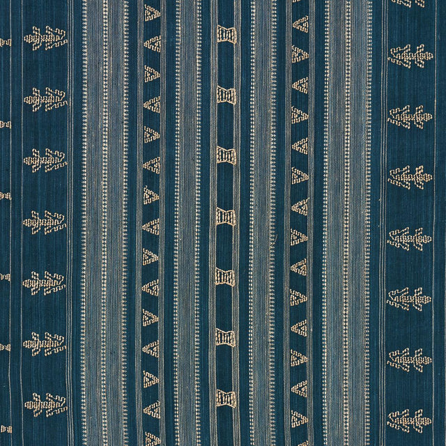 Schumacher Nima Embroidered Cotton Linen Indigo Fabric