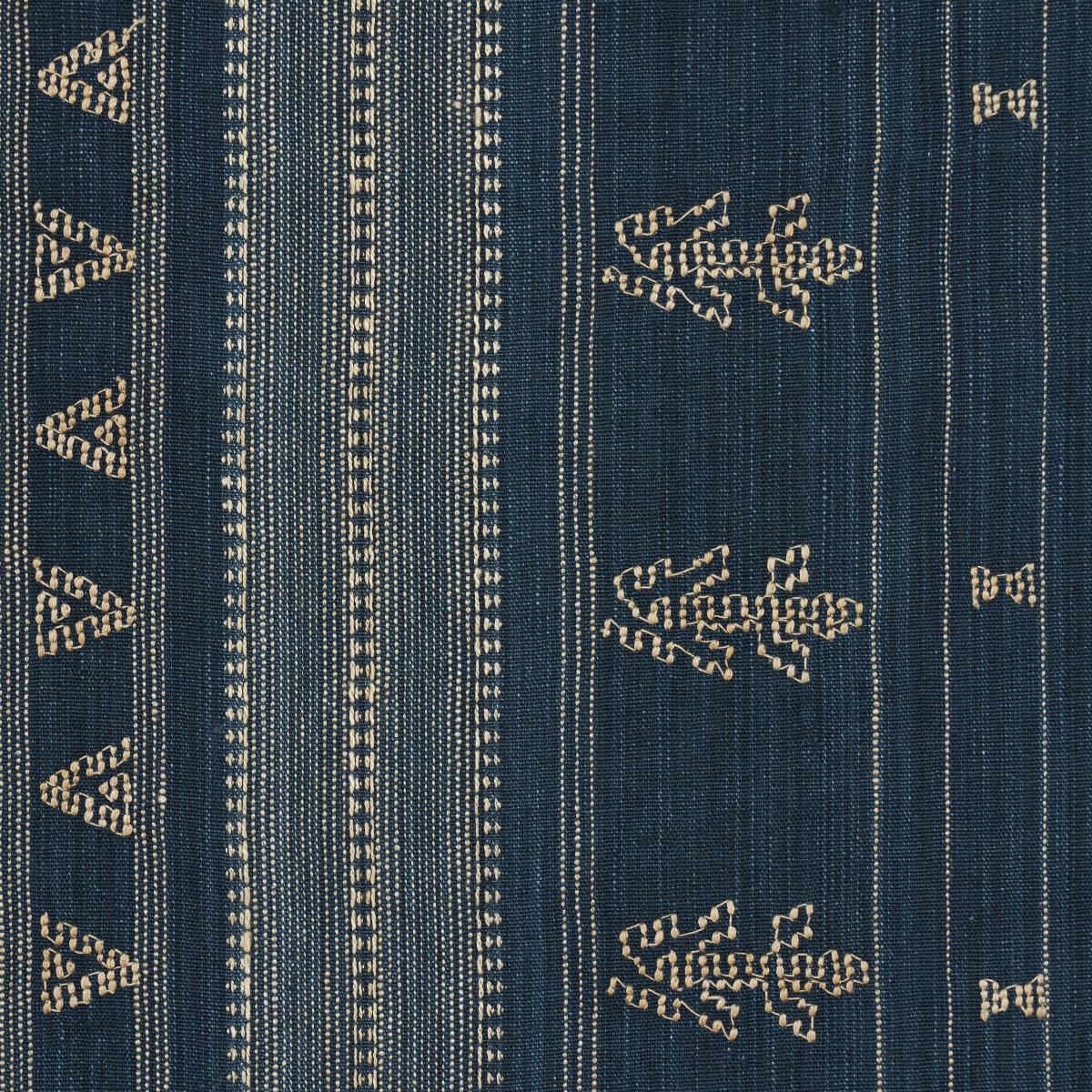 Schumacher Nima Embroidered Cotton Linen Indigo Fabric