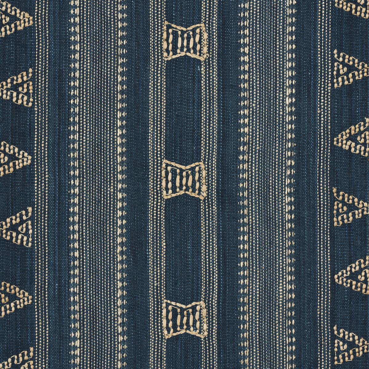 Schumacher Nima Embroidered Cotton Linen Indigo Fabric