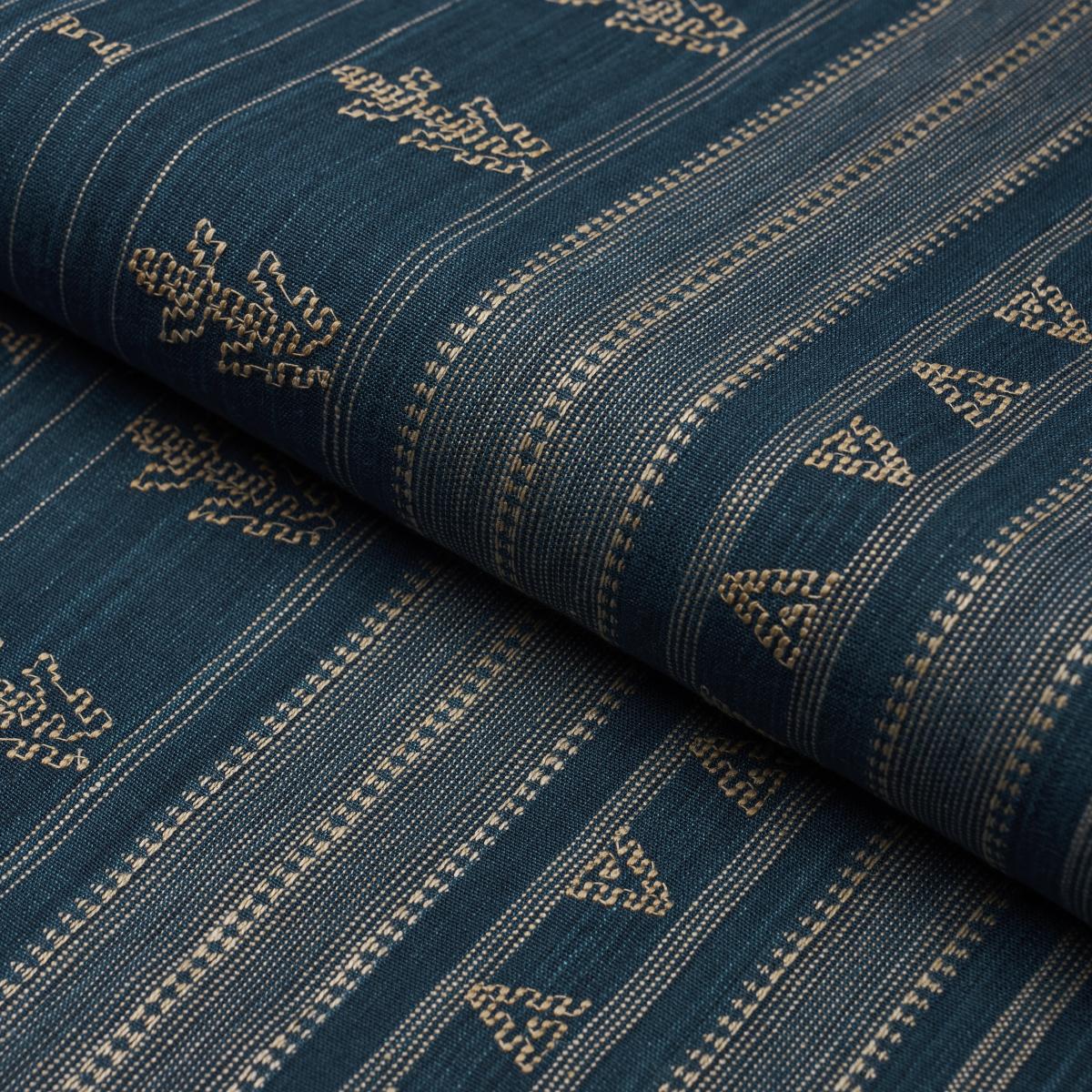 Schumacher Nima Embroidered Cotton Linen Indigo Fabric