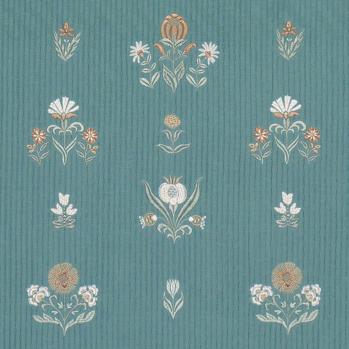 Schumacher Elmslie Embroidery Teal Fabric