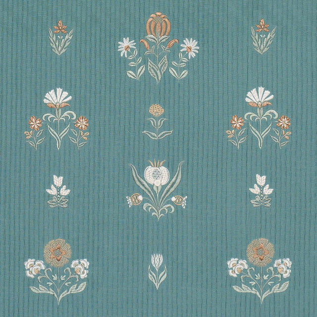 Schumacher Elmslie Embroidery Teal Fabric