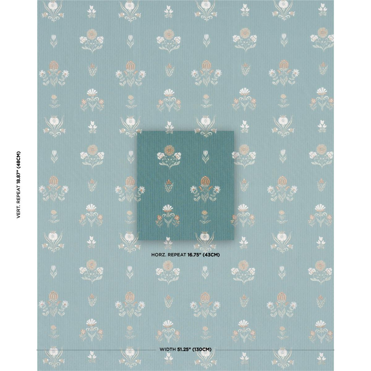 Schumacher Elmslie Embroidery Teal Fabric