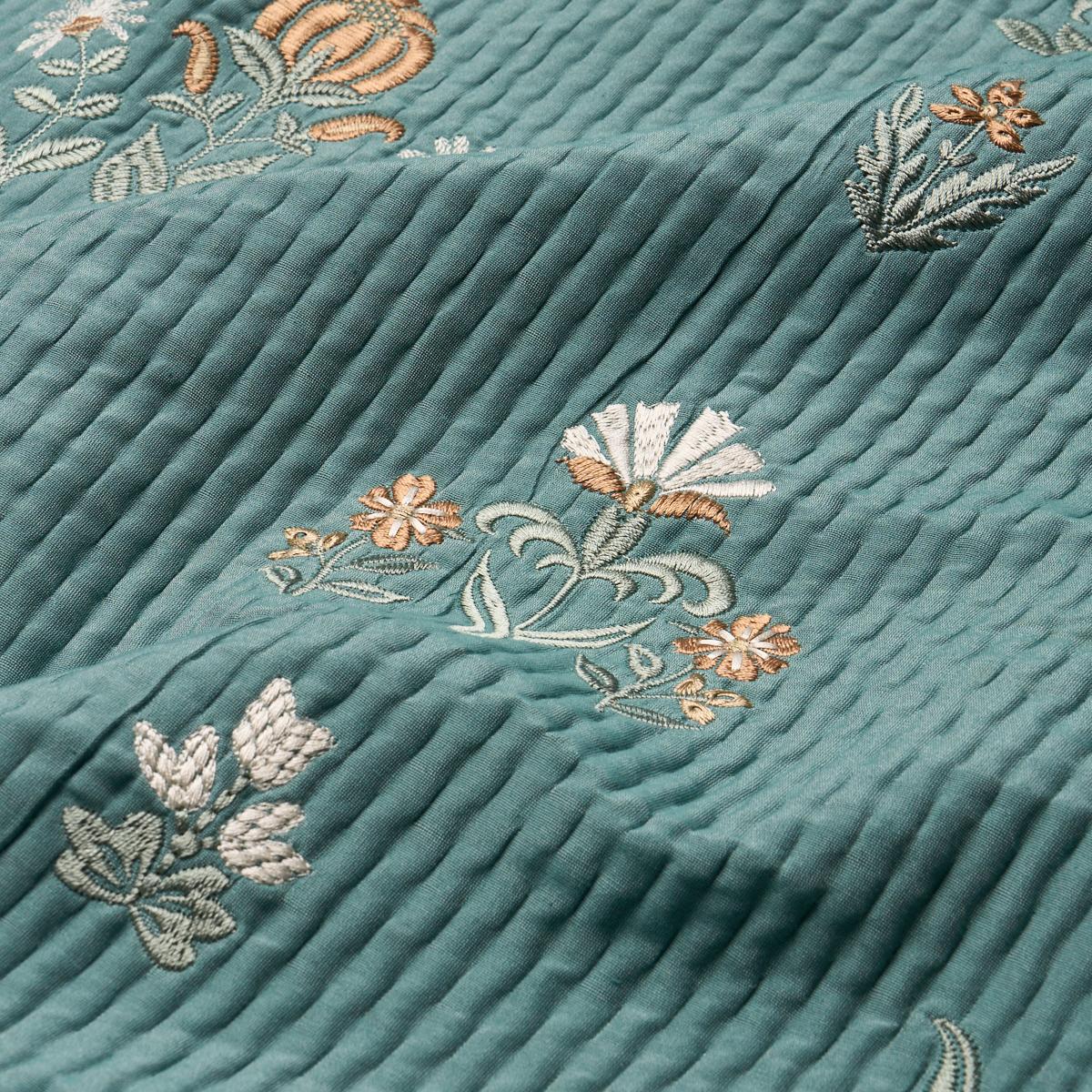 Schumacher Elmslie Embroidery Teal Fabric
