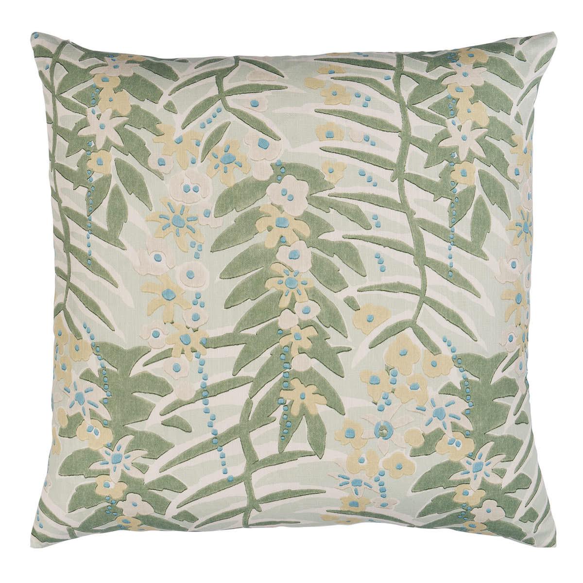 Schumacher Aqua 22" x 22" Ashbee Botanical Pillow