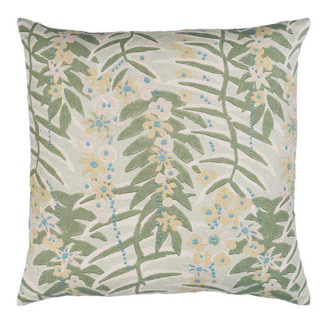 Schumacher Aqua 22" x 22" Ashbee Botanical Pillow