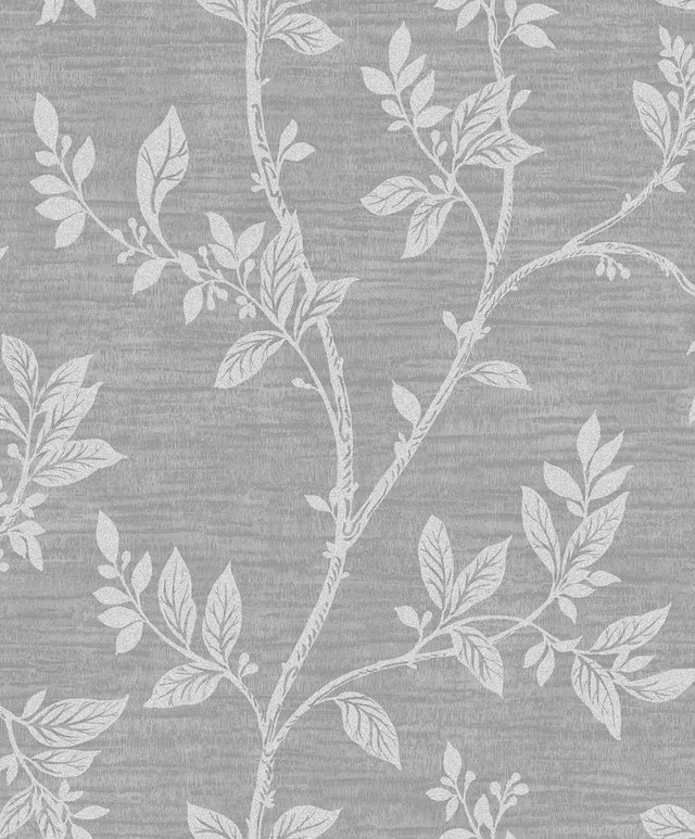 Seabrook Leaf Trail Metallic Silver & Glass Beads Wallpaper
