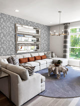 Seabrook Leaf Trail Metallic Silver & Glass Beads Wallpaper