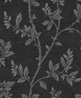 Seabrook Leaf Trail Metallic Ebony & Glass Beads Wallpaper