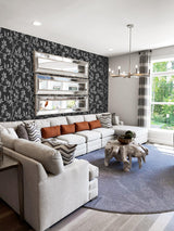 Seabrook Leaf Trail Metallic Ebony & Glass Beads Wallpaper