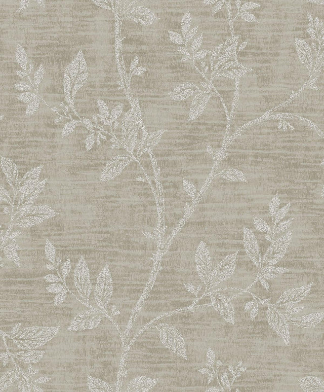 Seabrook Leaf Trail Metallic Taupe & Glass Beads Wallpaper