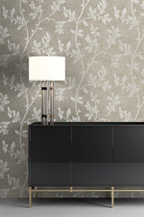 Seabrook Leaf Trail Metallic Taupe & Glass Beads Wallpaper