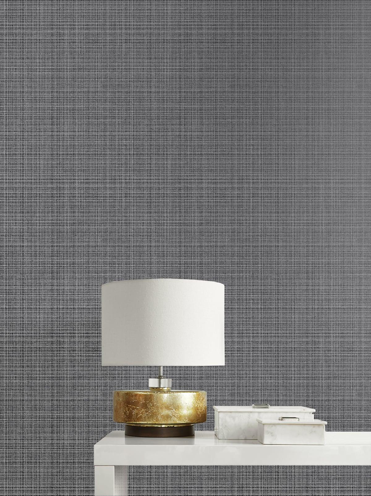 Seabrook Crosshatch Linen Metallic Coal Wallpaper