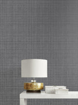 Seabrook Crosshatch Linen Metallic Coal Wallpaper