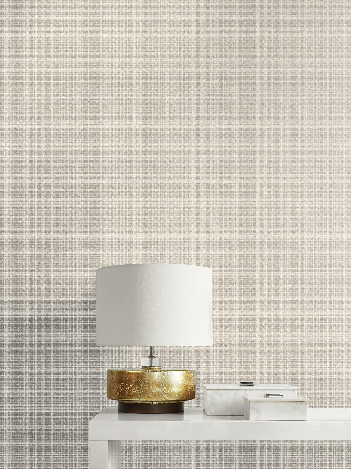 Seabrook Crosshatch Linen Metallic Greige Wallpaper