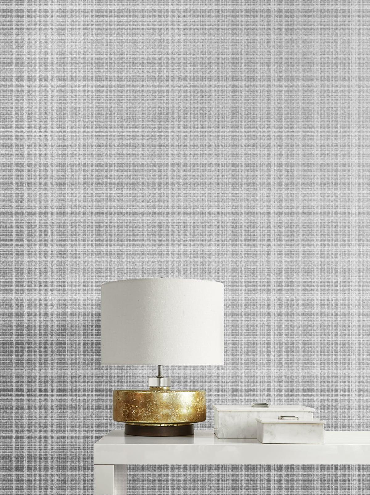 Seabrook Crosshatch Linen Metallic Silver Wallpaper