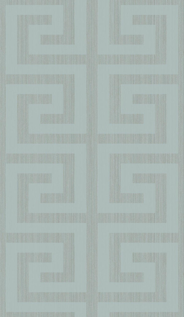Seabrook Greek Key Metallic Sea Green Wallpaper