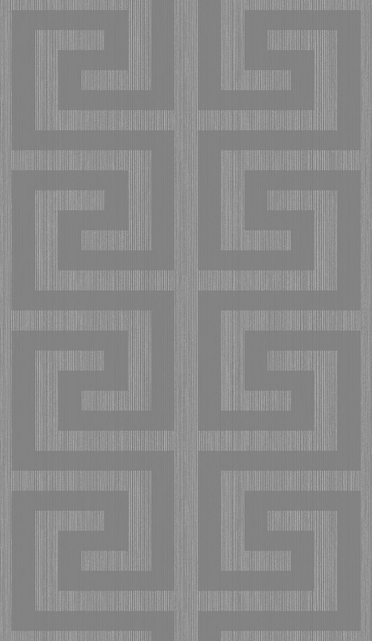 Seabrook Greek Key Metallic Silver & Earl Gray Wallpaper