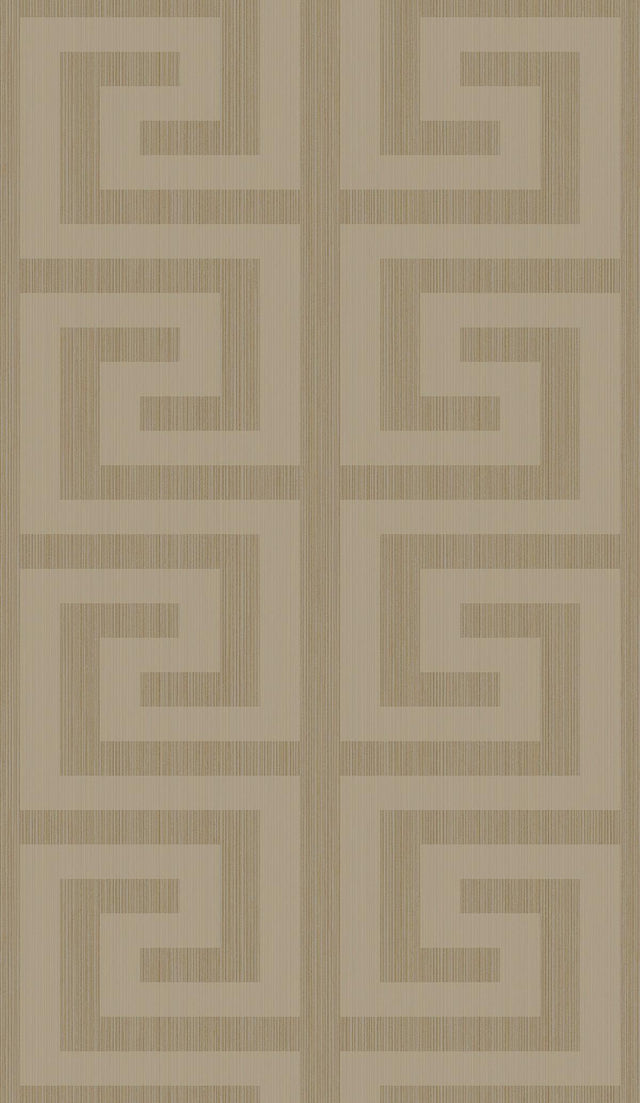 Seabrook Greek Key Khaki & Metallic Champagne Wallpaper