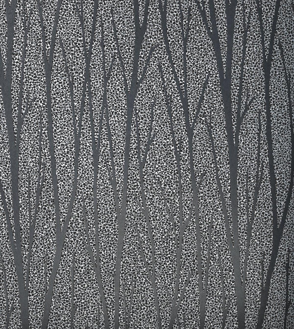 Seabrook Birch Trail Black Satin & Silver Glitter Wallpaper