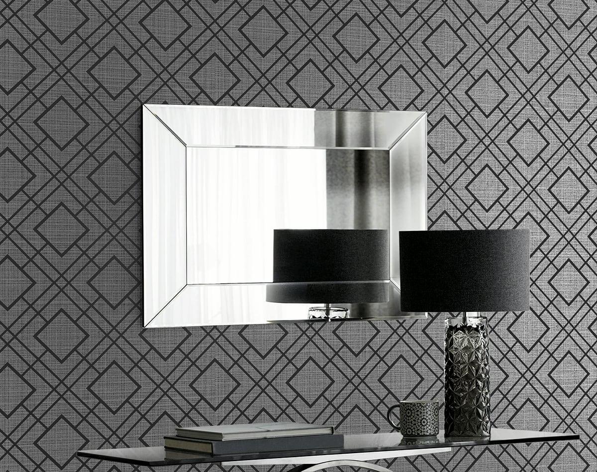Seabrook Diamond Lattice Metallic Coal Wallpaper