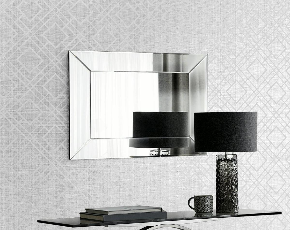 Seabrook Diamond Lattice Gray Mist & Metallic Silver Wallpaper