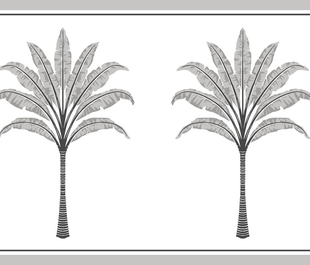 Seabrook Montgomery Palm Border Harbor Grey Wallpaper